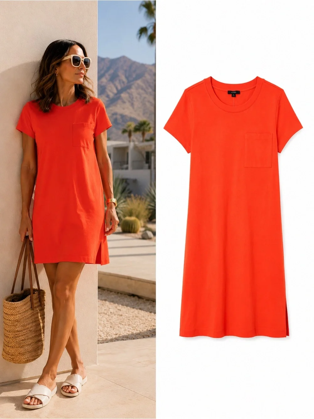 J.Crew Pocket T-Shirt Dress Neon Poppy Cotton NWT Size Small